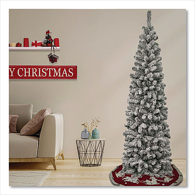 National Tree Company Acacia Pencil Slim Flocked Tree, 26" x 26" x 88.5", Green Tree, Green Tree Stand (AC10050475F)