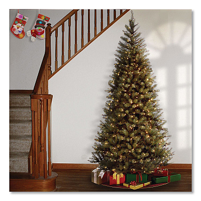National Tree Company Pre-Lit Aspen Spruce Slim Tree, 38" x 38" x 72", Green Tree, Green Tree Stand (AP730060)