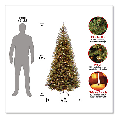 National Tree Company Pre-Lit Aspen Spruce Slim Tree, 38" x 38" x 72", Green Tree, Green Tree Stand (AP730060)