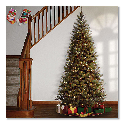 National Tree Company Pre-Lit Aspen Spruce Slim Tree, 42" x 42" x 78", Green Tree, Green Tree Stand (AP730065)