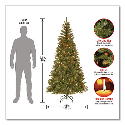 National Tree Company Pre-Lit Aspen Spruce Slim Tree, 42" x 42" x 78", Green Tree, Green Tree Stand (AP730065)
