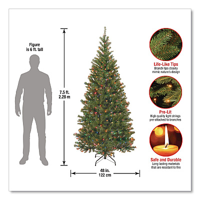 National Tree Company Pre-Lit Aspen Spruce Slim Tree, 48" x 48" x 90", Green Tree, Green Tree Stand (AP730175)