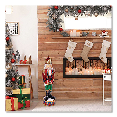 National Tree Company Nutcracker Christmas Decor, AC Powered, Blue/Green/Red/Yellow LED Lights, 10" x 11.37" x 36.5", Red (BG18492AR1)