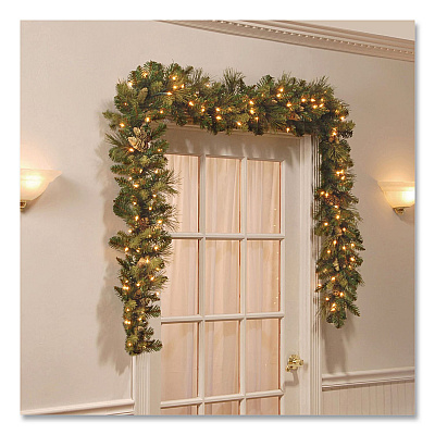 National Tree Company Pre-Lit Carolina Pine Garland, AC Powered, Clear Incandescent Lights, 108" Long, Green (CAP33069A1)
