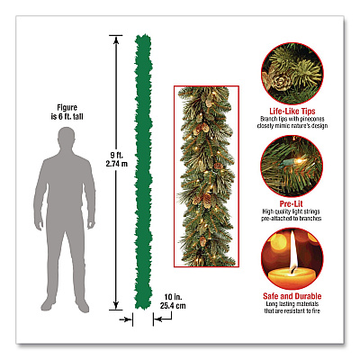 National Tree Company Pre-Lit Carolina Pine Garland, AC Powered, Clear Incandescent Lights, 108" Long, Green (CAP33069A1)