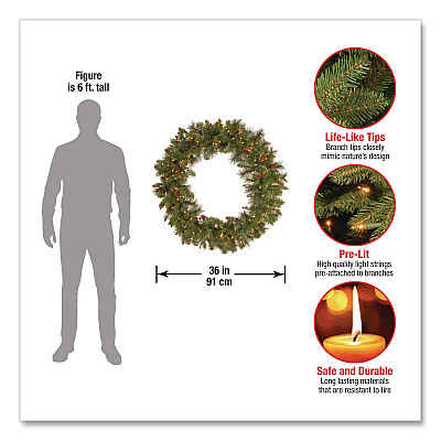 National Tree Company Pre-Lit Crestwood Spruce Wreath, AC Powered, Clear Incandescent Lights, 36" Diameter x 5"h, Green (CW730636W1)