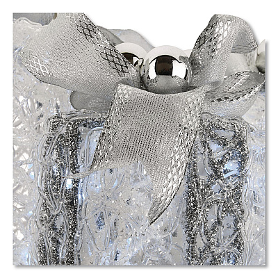 National Tree Company Pre-Lit Decorated White Gift Box Assortment, AC Powered, Cool White LED Lights, 8", 10", 12", White (DF07004L)