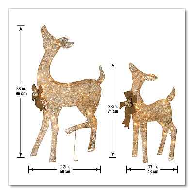 National Tree Company Pre-Lit Fawn with Doe Decoration, AC Powered, Warm White LED Lights, 6" x 22" x 38" Doe, 6" x 22" x 28" Fawn, Assorted Colors (DF105014U)