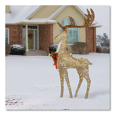 National Tree Company Pre-Lit Crystal Champagne Standing Buck, AC Powered, Warm White LED Lights, 9" x 26" x 55", Assorted Colors (DF120005U)
