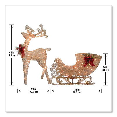 National Tree Company Champagne Reindeer Pulling Sleigh, AC Power, Warm White LED Lights, 13.5" x 24" x 48" Reindeer, 13.5" x 38.5" x 24" Sleigh (DF140009U)