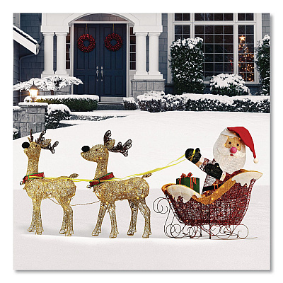 National Tree Company Santa and Reindeer, AC Powered, Warm White LED Lights, 11.25" x 30.75" x 33.5", Champagne (DF245001C)