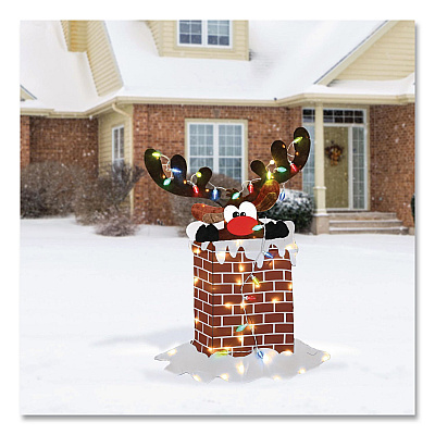 National Tree Company Pre-Lit Reindeer Stuck in Chimney Decoration, AC Powered, Blue/Green/Red/Yellow LED Lights, 12" x 33" x 47", Red (DF21070015L)