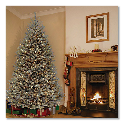 National Tree Company Pre-Lit Dunhill Fir Blue Spruce Tree, 59" x 59" x 90", Blue Tree, Green Tree Stand (DUBH75LO)