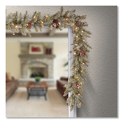 National Tree Company Pre-Lit Dunhill Fir Garland, AC Powered, Clear Incandescent Lights, 108" Long, Green (DUF3009A1)