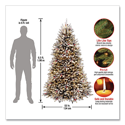 National Tree Company Pre-Lit Dunhill Fir Snowy Tree, 53" x 53" x 78", Green Tree, Green Tree Stand (DUF30065)