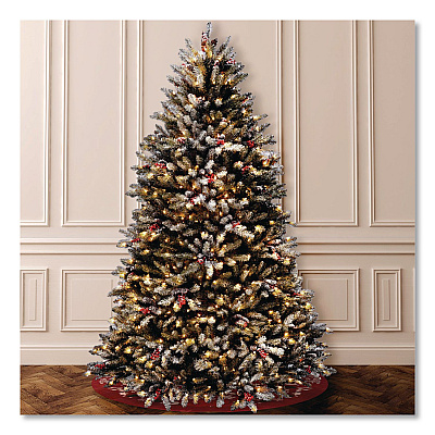 National Tree Company Pre-Lit Dunhill Fir Snowy Tree, 55" x 55" x 84", Green Tree, Green Tree Stand (DUF30070)