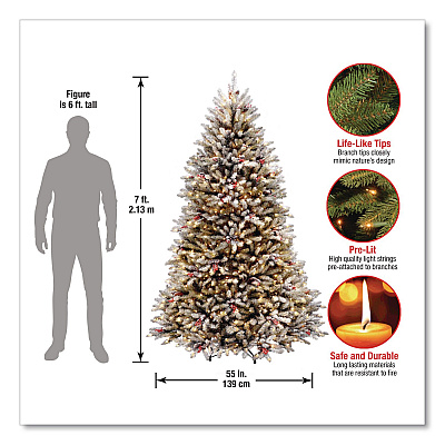 National Tree Company Pre-Lit Dunhill Fir Snowy Tree, 55" x 55" x 84", Green Tree, Green Tree Stand (DUF30070)