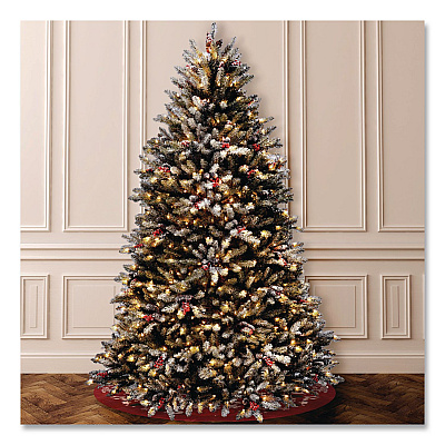 National Tree Company Pre-Lit Dunhill Fir Snowy Tree, 59" x 59" x 90", Green Tree, Green Tree Stand (DUF30075)