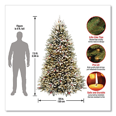 National Tree Company Pre-Lit Dunhill Fir Snowy Tree, 59" x 59" x 90", Green Tree, Green Tree Stand (DUF30075)