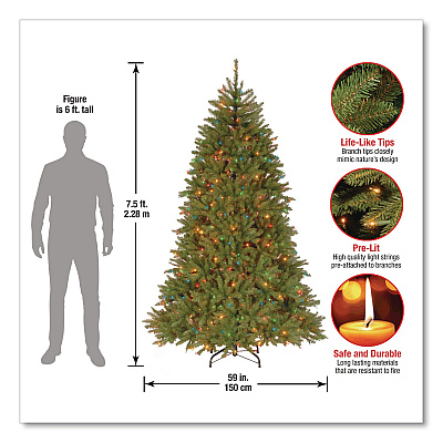 National Tree Company Pre-Lit Dunhill Fir Tree, 59" x 59" x 90", Green Tree, Green Tree Stand (DUH75RLO)