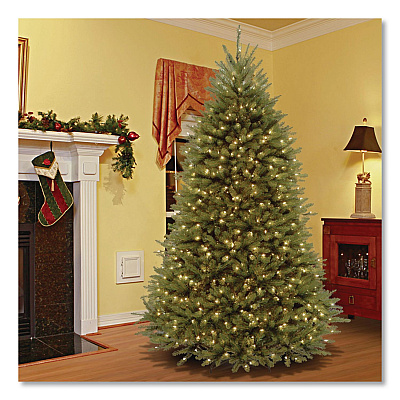 National Tree Company Pre-Lit Dunhill Fir Tree, 66" x 66" x 108", 900 Clear Lights, Green Tree, Green Tree Stand (DUH90LO)