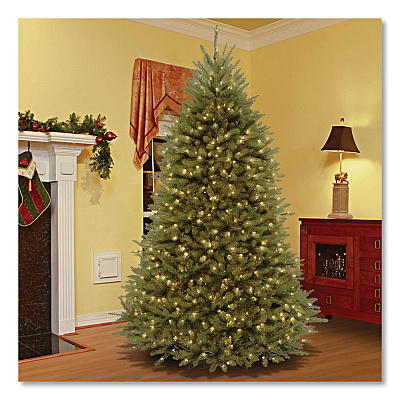 National Tree Company Pre-Lit Dunhill Fir Tree, 66" x 66" x 108", 1,100 Clear Lights, Green Tree, Green Tree Stand (DUH90LOS6)