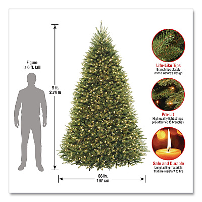 National Tree Company Pre-Lit Dunhill Fir Tree, 66" x 66" x 108", 1,100 Clear Lights, Green Tree, Green Tree Stand (DUH90LOS6)