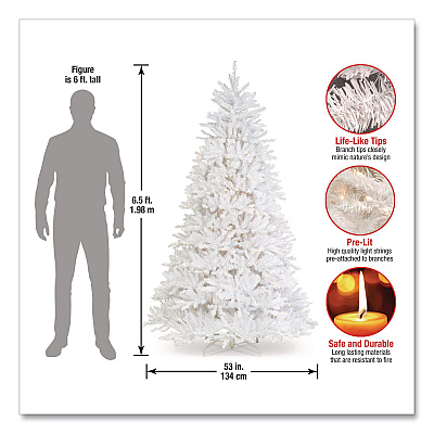 National Tree Company Pre-Lit Dunhill Fir White Tree, 55" x 53" x 78", White Tree, White Tree Stand (DUWH65LO)