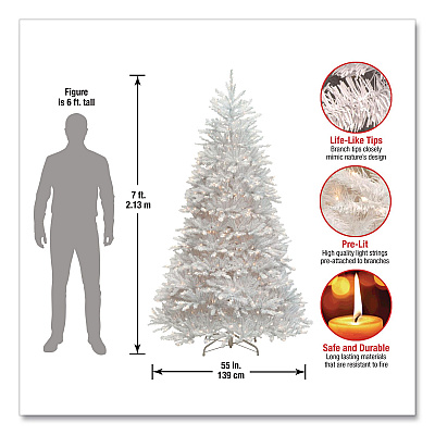National Tree Company Pre-Lit Dunhill Fir White Tree, 59" x 55" x 84", White Tree, White Tree Stand (DUWH70LO)