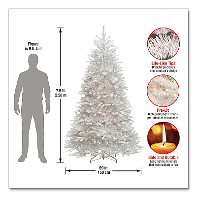 National Tree Company Pre-Lit Dunhill Fir White Tree, 59" x 59" x 90", White Tree, White Tree Stand (DUWH75LO)