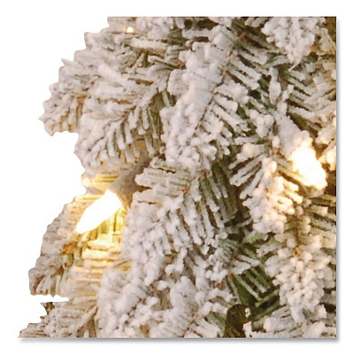 National Tree Company Pre-Lit Snowy Downswept Forest Slim Tree, 19" x 19" x 60", Green Tree, White Square Metal Plate (FTDF160ALO)