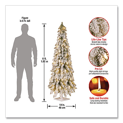 National Tree Company Pre-Lit Snowy Downswept Forest Slim Tree, 19" x 19" x 60", Green Tree, White Square Metal Plate (FTDF160ALO)