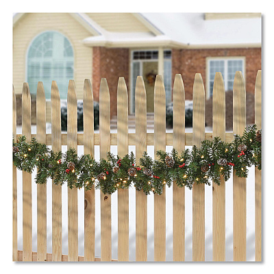 National Tree Company Pre-Lit Glittery Mountain Spruce Garland, AC Powered, Clear Incandescent Lights, 108" Long, Green (GLM13009A1)