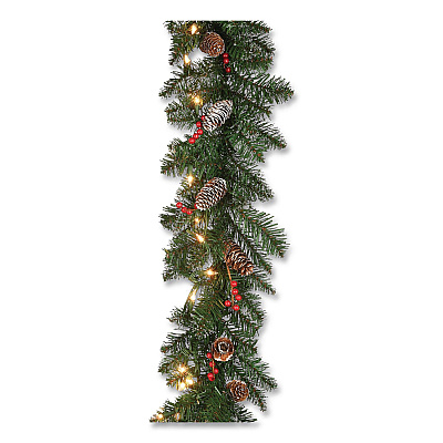 National Tree Company Pre-Lit Glittery Mountain Spruce Garland, AC Powered, Clear Incandescent Lights, 108" Long, Green (GLM13009A1)