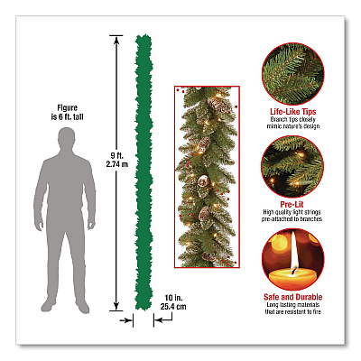 National Tree Company Pre-Lit Glittery Mountain Spruce Garland, AC Powered, Clear Incandescent Lights, 108" Long, Green (GLM13009A1)