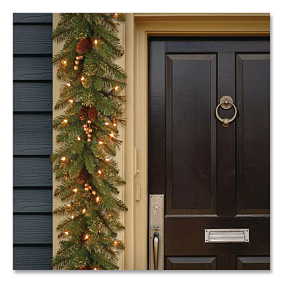 National Tree Company Pre-Lit Glittery Pine Gold Garland, AC Powered, Clear Incandescent Lights, 108" Long, Green (GPG33419A)