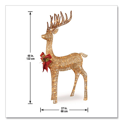 National Tree Company Pre-Lit Standing Reindeer, AC Powered, Warm White LED Lights, 20.5" x  27" x 48", Champagne (DF105010U)