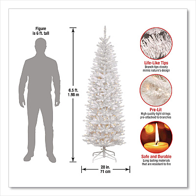 National Tree Company Pre-Lit Kingswood Fir Pencil Tree, 28" x 28" x 78", White Tree, White Tree Stand (KWW730065)