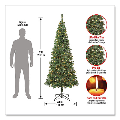 National Tree Company Pre-Lit Linden Spruce Slim Tree, 31" x 31" x 90", Green Tree, Green Tree Stand (LIN8304L75)