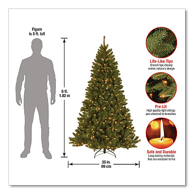National Tree Company Pre-Lit North Valley Spruce Tree, 39" x 39" x 72", Green Tree, Green Tree Stand (NRV730060)
