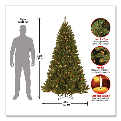 National Tree Company Pre-Lit North Valley Spruce Tree, Clear Lights, 42" x 42" x 78", Green Tree, Green Tree Stand (NRV730065)