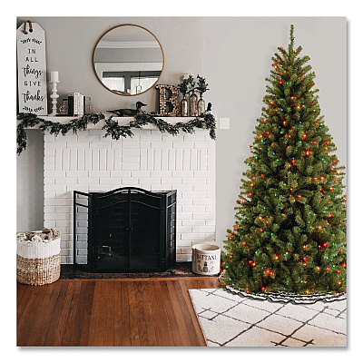 National Tree Company Pre-Lit North Valley Spruce Tree, 42" x 42" x 78", Green Tree, Green Tree Stand (NRV730165)