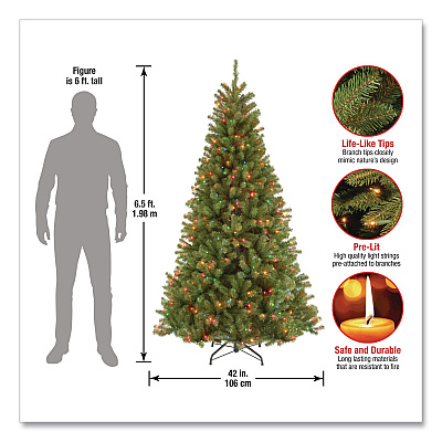 National Tree Company Pre-Lit North Valley Spruce Tree, 42" x 42" x 78", Green Tree, Green Tree Stand (NRV730165)