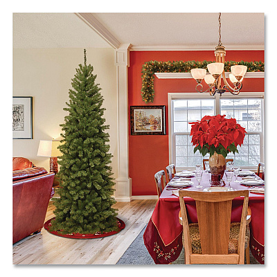 National Tree Company North Valley Spruce Pencil Slim Tree, 32" x 32" x 90", Green Tree, Green Tree Stand (NRV750575)