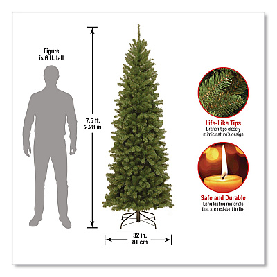 National Tree Company North Valley Spruce Pencil Slim Tree, 32" x 32" x 90", Green Tree, Green Tree Stand (NRV750575)