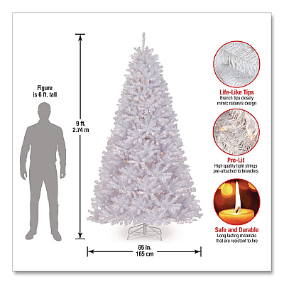 National Tree Company Pre-Lit North Valley Spruce White Tree, 65" x 65" x 108", White Tree, White Tree Stand (NRVW730290)