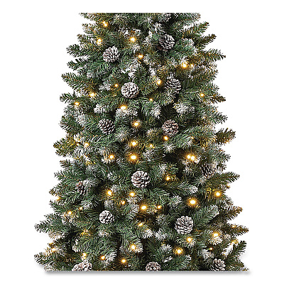 National Tree Company Pre-Lit Oakley Hills Slim Tree, 31" x 31" x 90", Green Tree, Green Tree Stand (OAK8304L75)