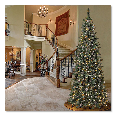 National Tree Company Pre-Lit Oakley Hills Slim Tree, 31" x 31" x 90", Green Tree, Green Tree Stand (OAK8304L75)