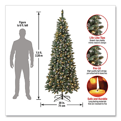 National Tree Company Pre-Lit Oakley Hills Slim Tree, 31" x 31" x 90", Green Tree, Green Tree Stand (OAK8304L75)