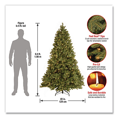 National Tree Company Pre-Lit Downswept Douglas Fir Tree, 49" x 49" x 78", Green Tree, Green Tree Stand (PEDD131265)